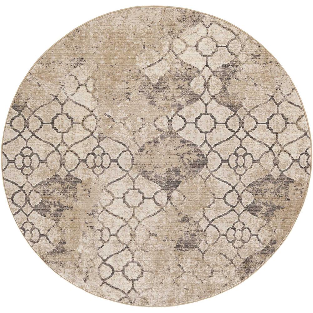 8' Sand Beige Hand Hooked Oversized Floral Round Indoor Area Rug - 353078. Picture 4