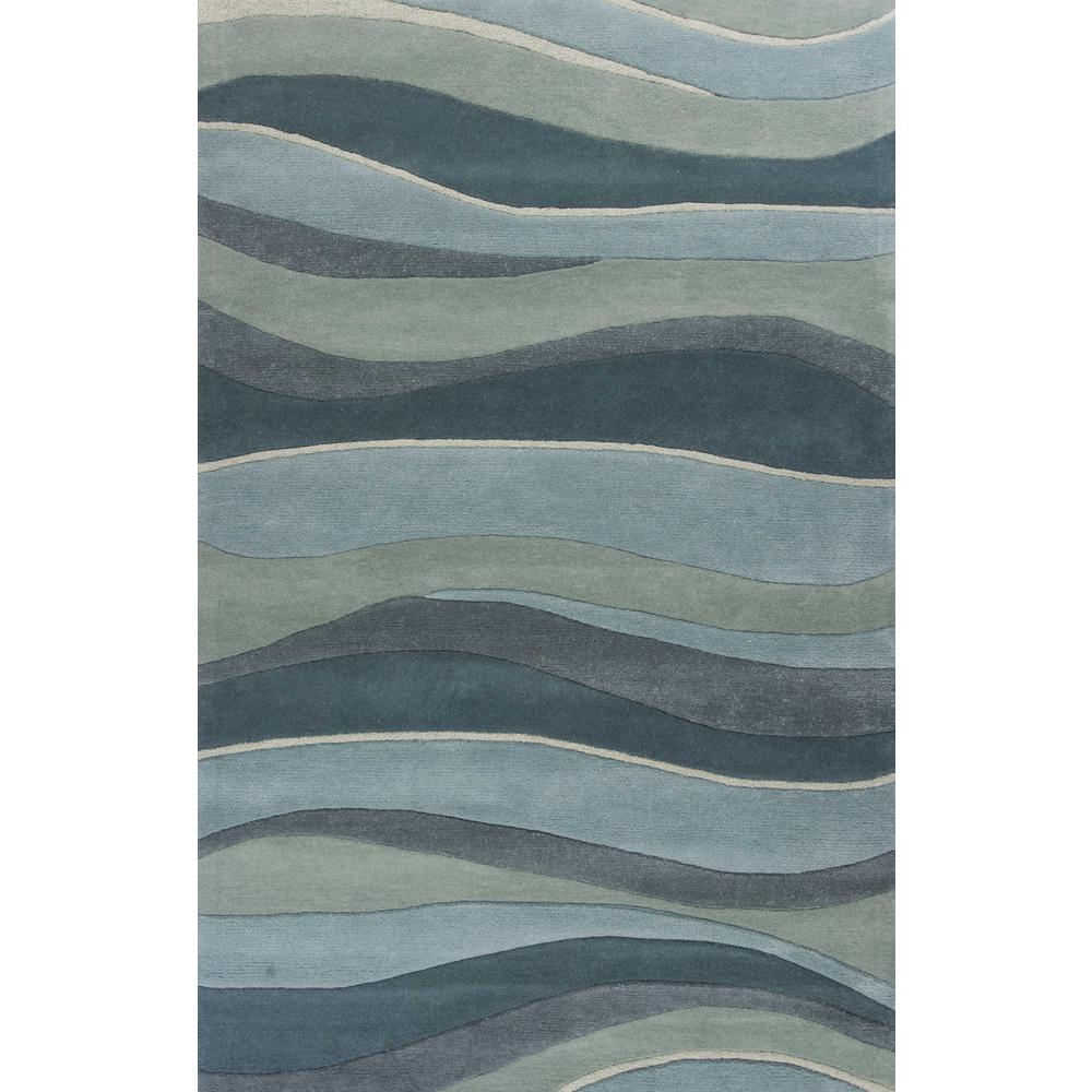 5'x8' Ocean Blue Teal Hand Tufted Abstract Waves Indoor Area Rug - 353099. Picture 1