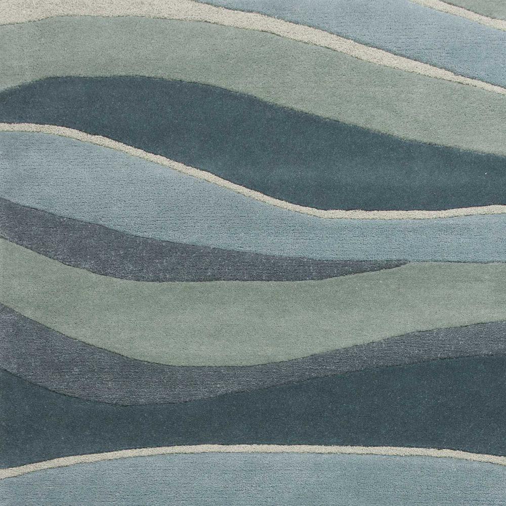 5'x8' Ocean Blue Teal Hand Tufted Abstract Waves Indoor Area Rug - 353099. Picture 3