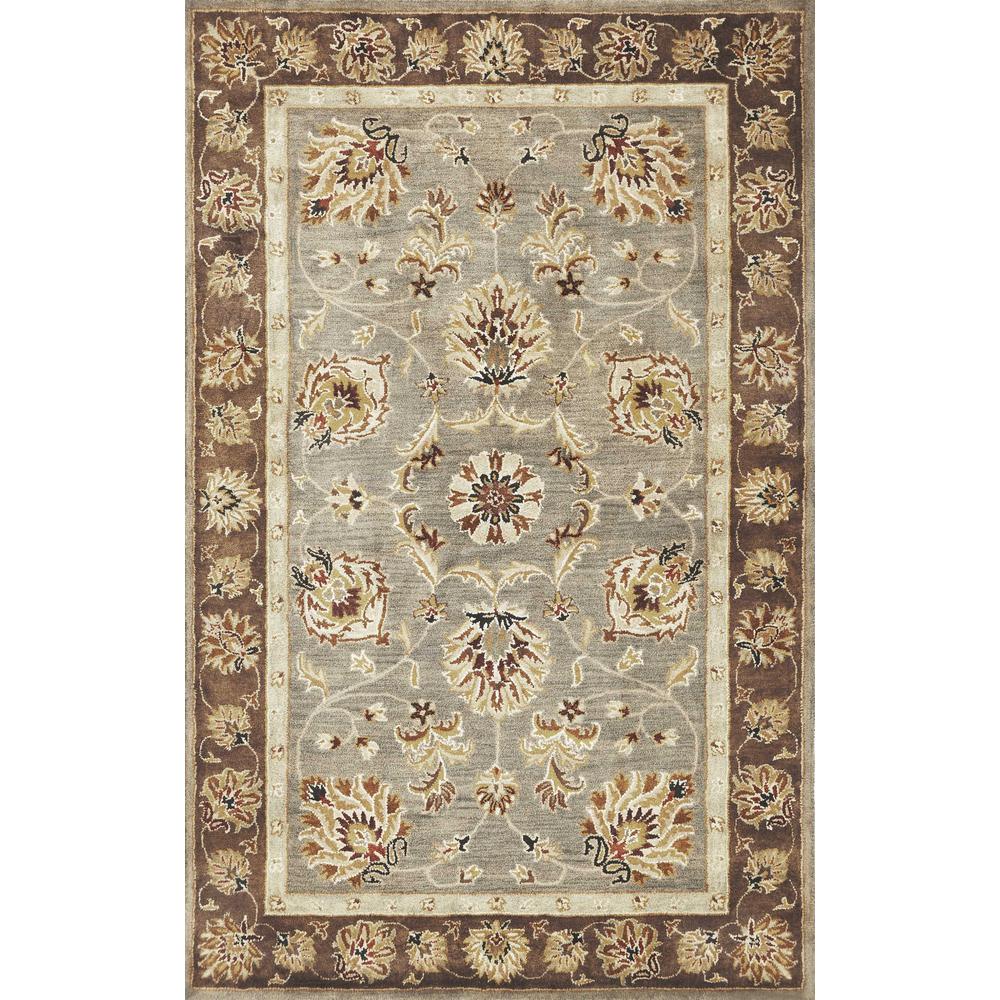 5' x 8' Grey or Mocha  Floral Bordered Wool Indoor Area Rug - 353133. The main picture.