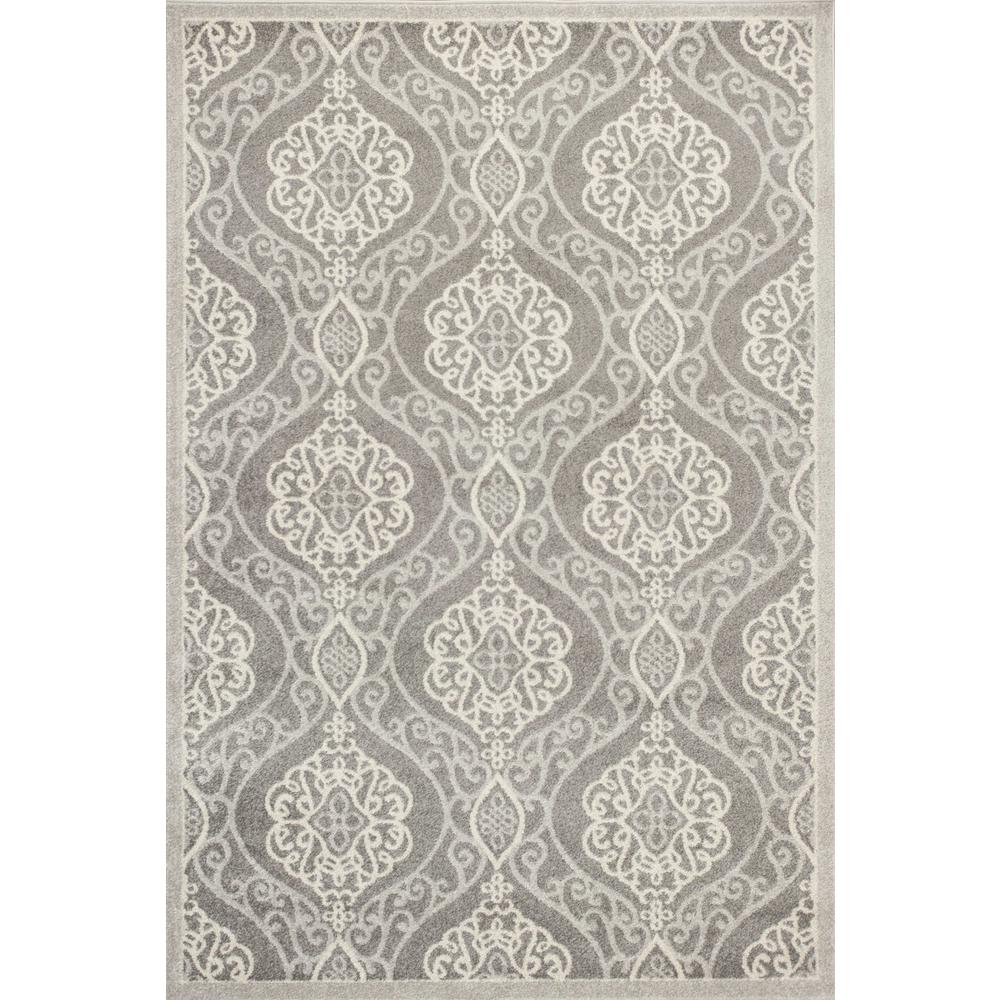 2'x4' Silver Grey Machine Woven UV Treated Floral Ogee Indoor Outdoor Accent Rug - 353150. Picture 1