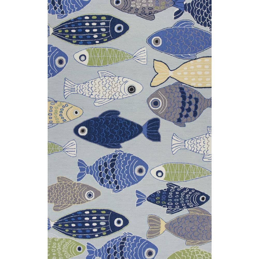 2'x3' Light Blue Hand Hooked Oversized Sea Of Fish Indoor Accent Rug - 353208. Picture 1