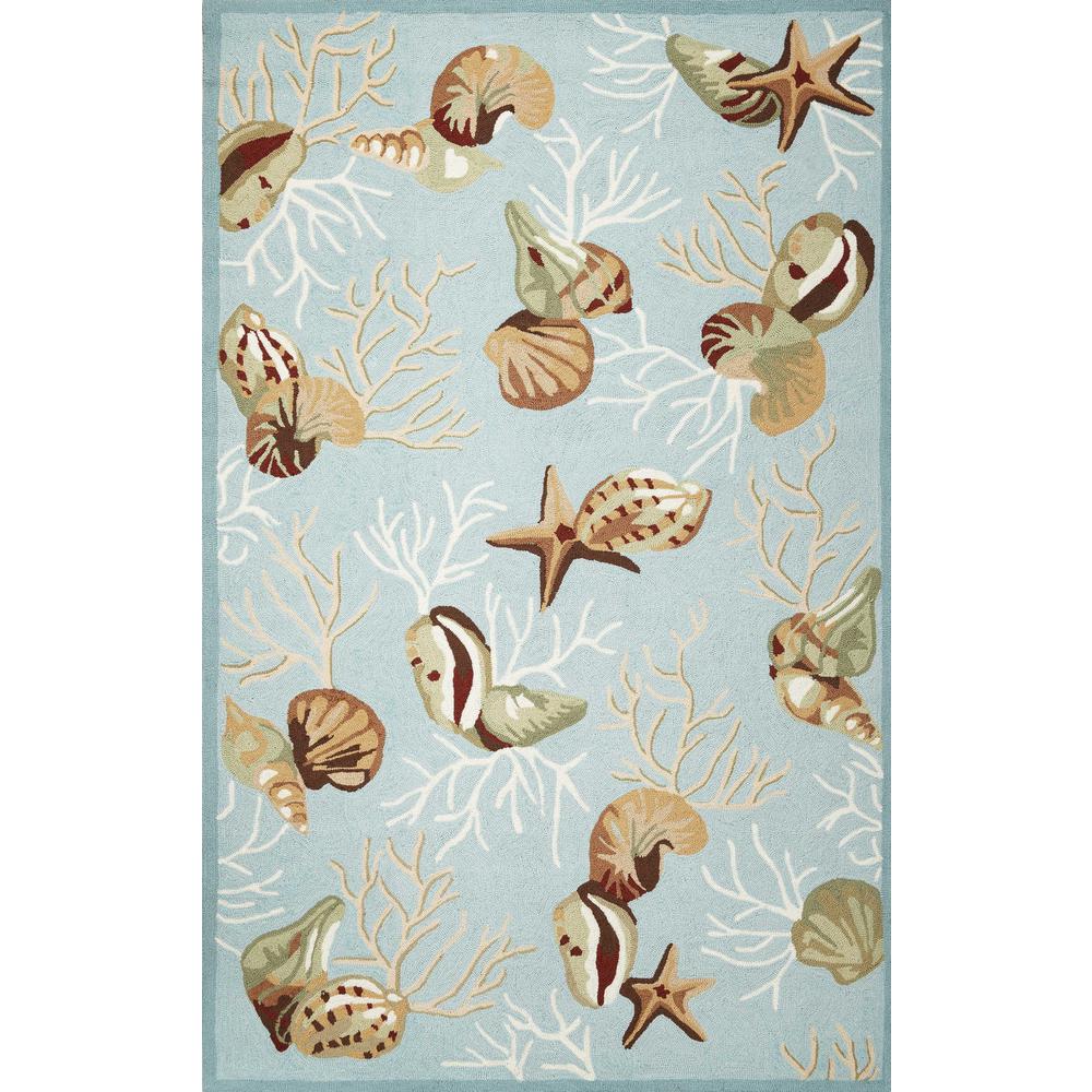 2'x3' Blue Hand Hooked Sea Shells Indoor Accent Rug - 353210. Picture 1