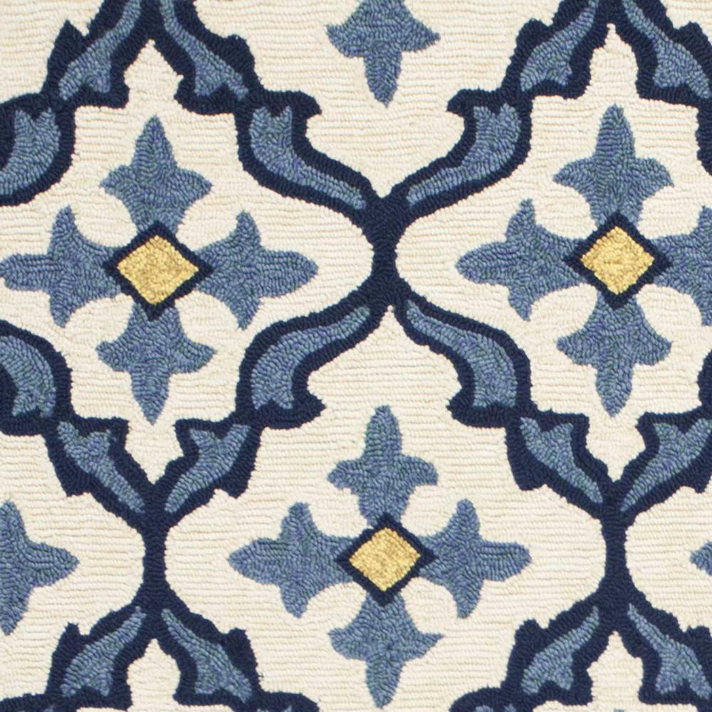 2'x3' Ivory Blue Hand Hooked UV Treated Quatrefoil Indoor Outdoor Accent Rug - 353297. Picture 2