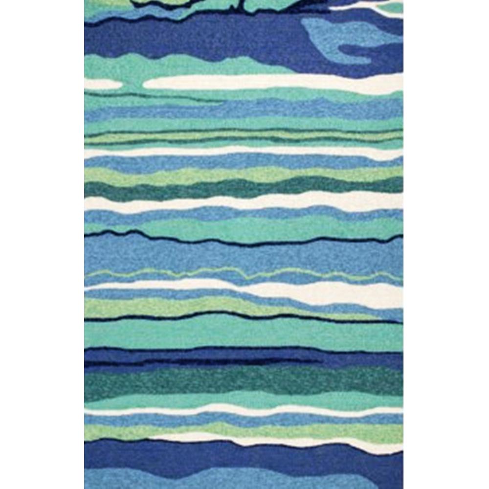 2'x3' Blue Teal Hand Hooked UV Treated Abstract Waves Indoor Outdoor Accent Rug - 353299. Picture 4