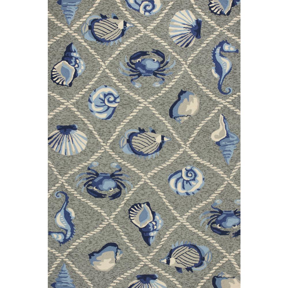 2'x3' Grey Hand Hooked UV Treated Coastal Sea Life Indoor Outdoor Accent Rug - 353301. Picture 1