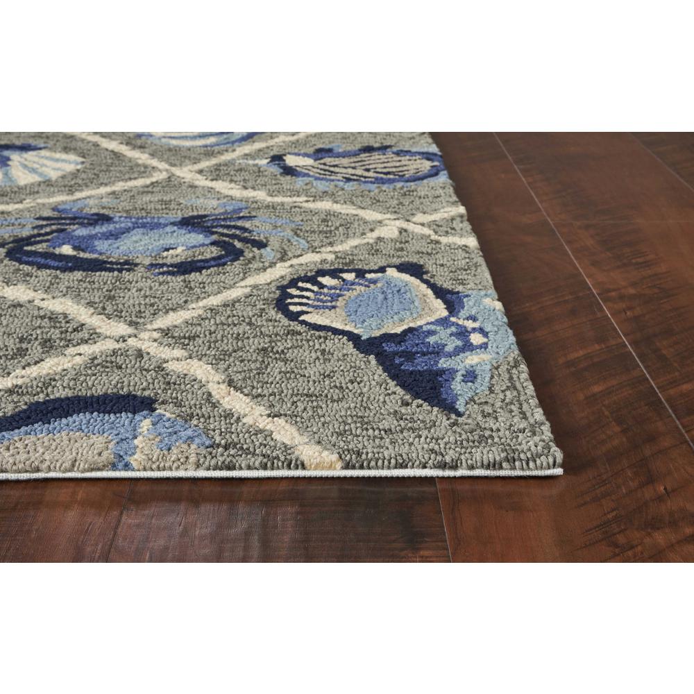 2'x3' Grey Hand Hooked UV Treated Coastal Sea Life Indoor Outdoor Accent Rug - 353301. Picture 5
