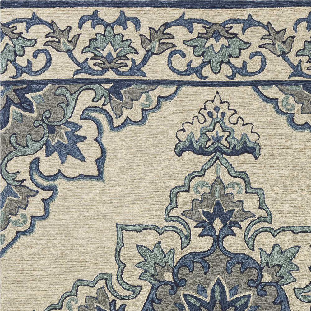 2'x3' Ivory Blue Hand Hooked Floral Medallion Indoor Outdoor Accent Rug - 353307. Picture 4