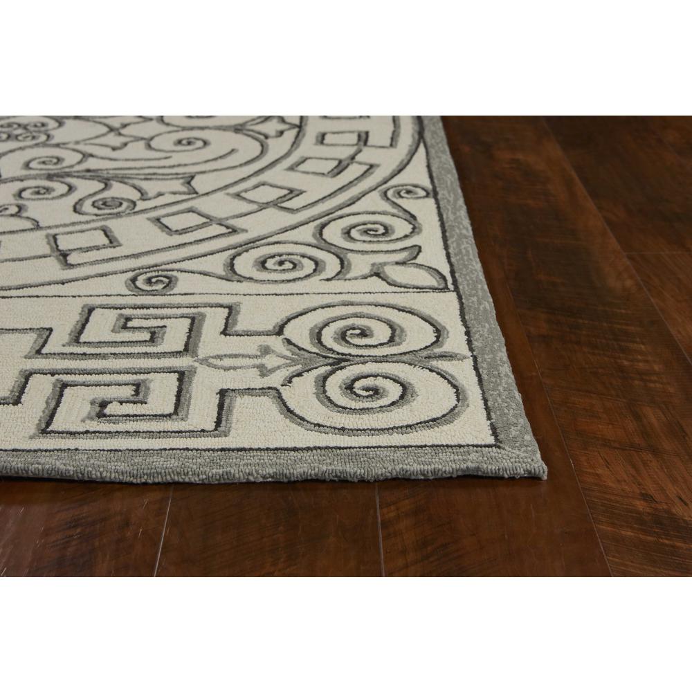 2'x3' Ivory Grey Hand Hooked UV Treated Greek Key Medallion Indoor Outdoor Accent Rug - 353312. Picture 5