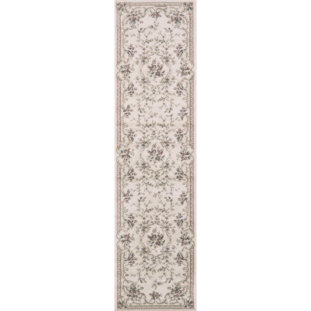 7' Ivory Bordered Floral Indoor Runner Rug - 353435. Picture 1