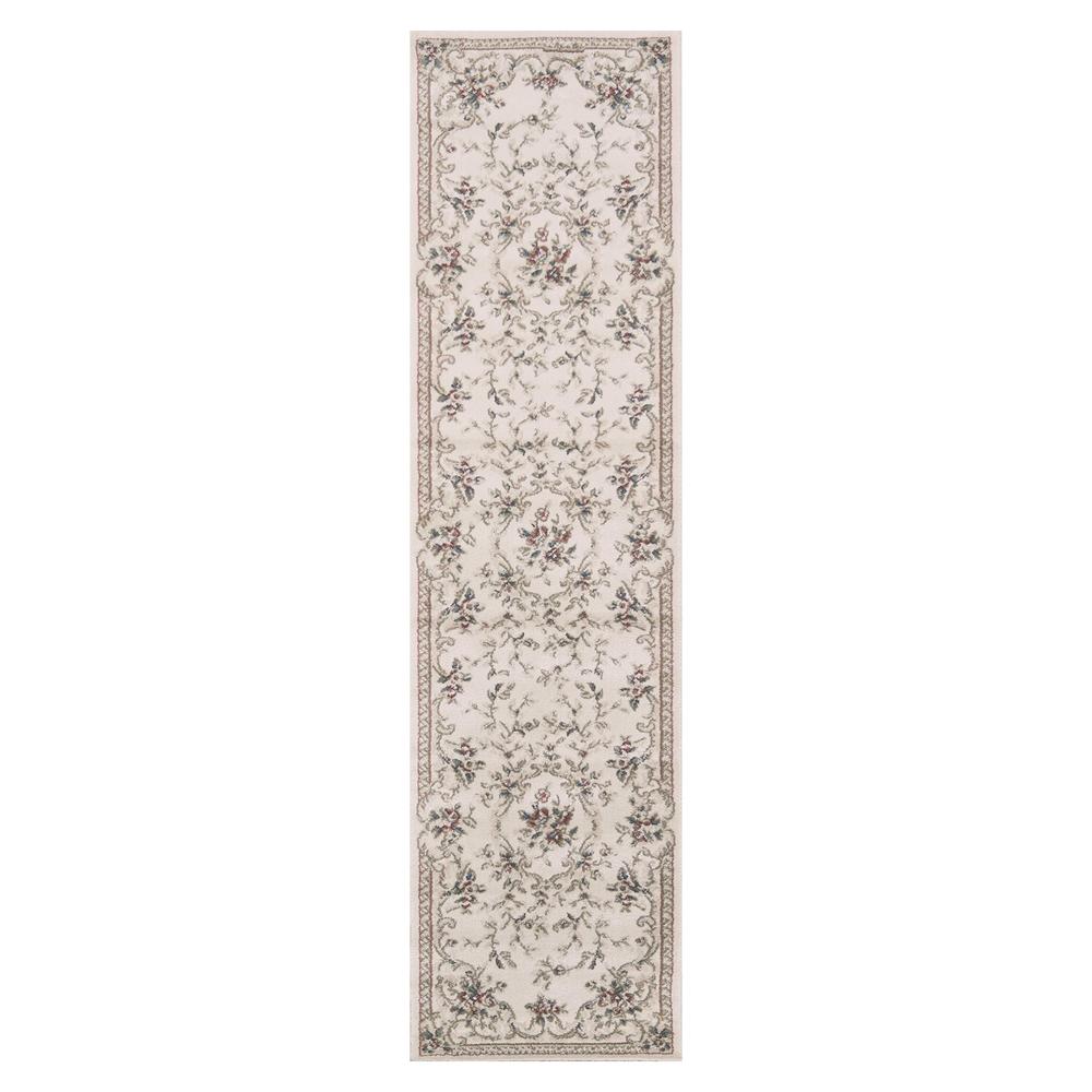 7' Ivory Bordered Floral Indoor Runner Rug - 353435. Picture 2