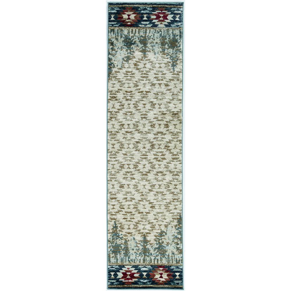 8' Ivory Machine Woven Geometric Lodge Indoor Runner Rug - 353437. Picture 1