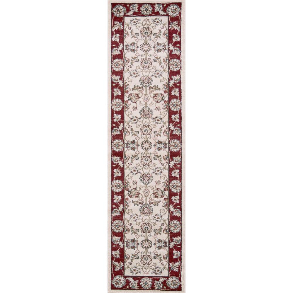7' Ivory Red Bordered Floral Indoor Runner Rug - 353445. Picture 1