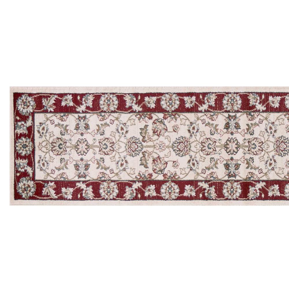 7' Ivory Red Bordered Floral Indoor Runner Rug - 353445. Picture 2