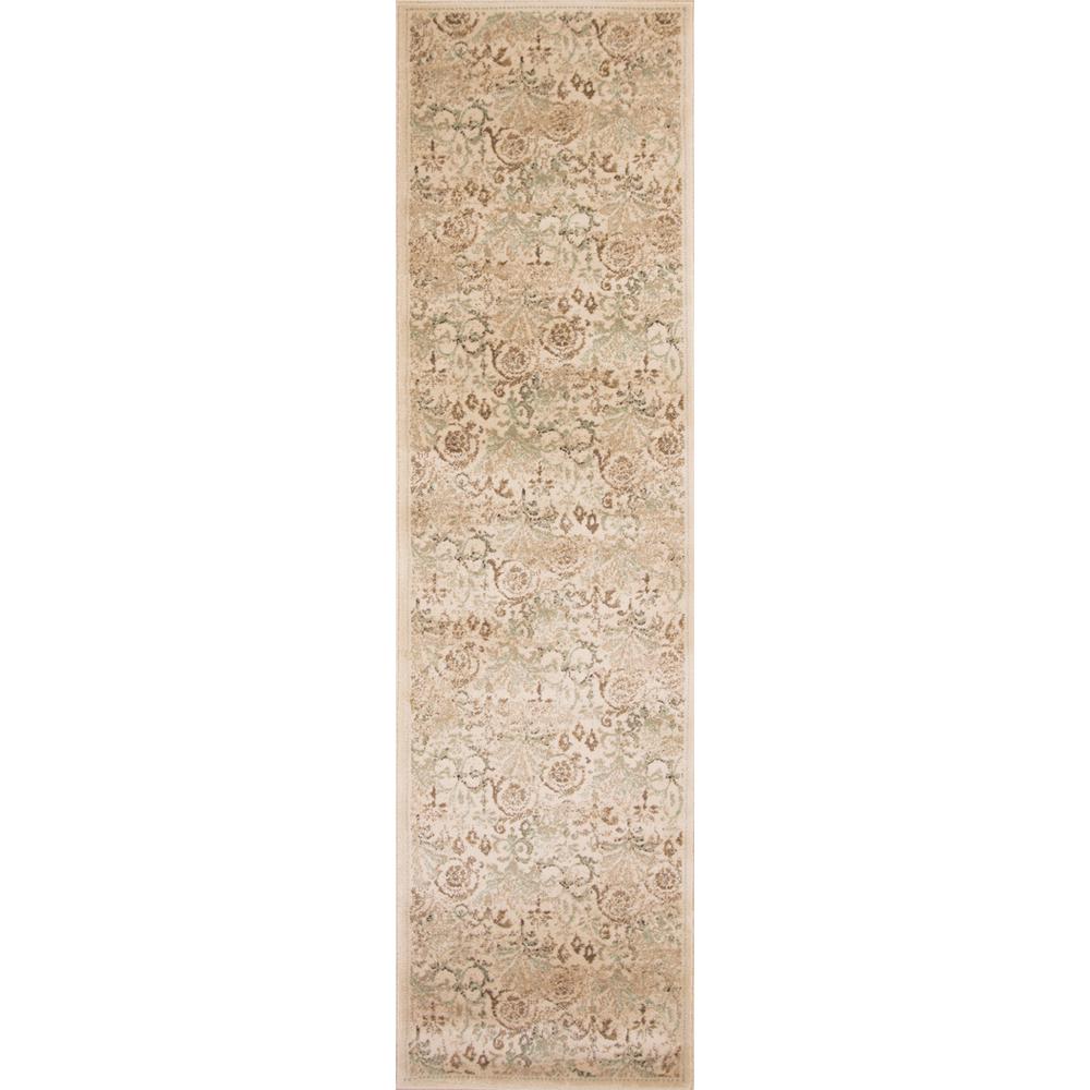 7' Ivory Machine Woven Floral Traditional Indoor Runner Rug - 353497. Picture 1