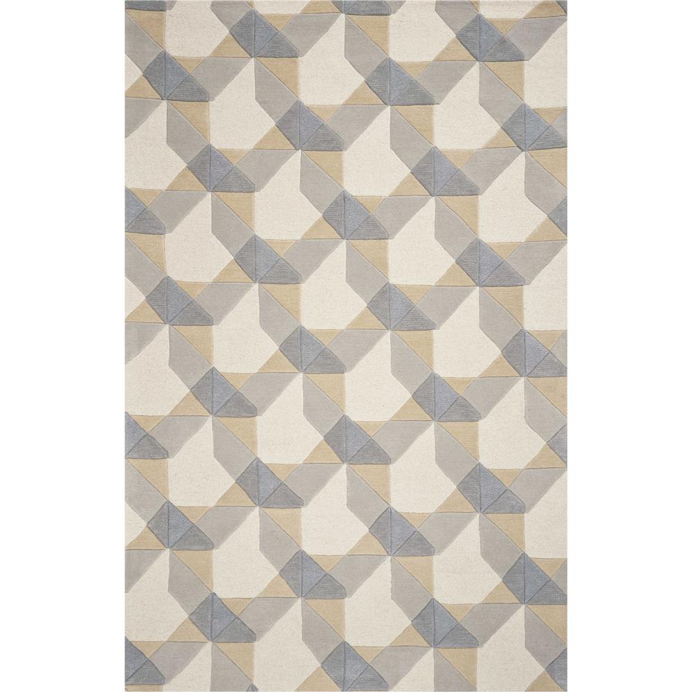 2' x 4' Ivory or Grey Polygon Pattern Wool Area Rug - 353533. Picture 1