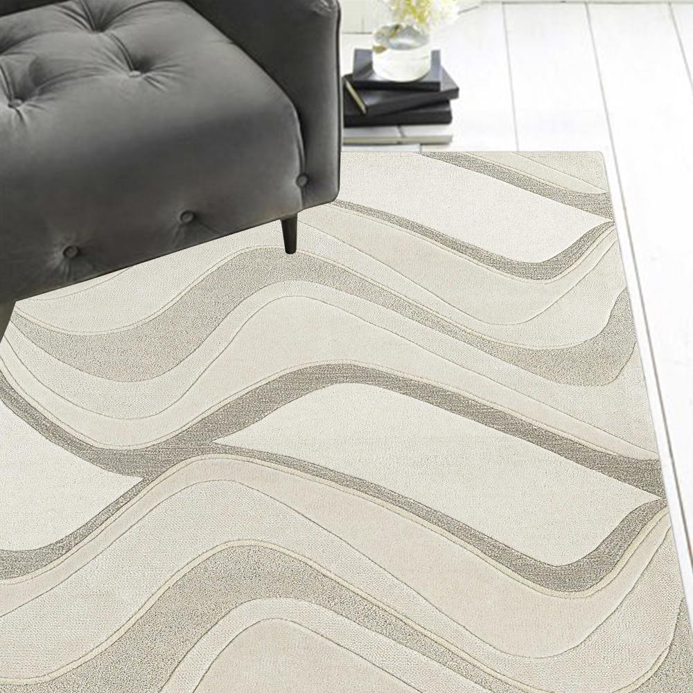 2'x4' Ivory Hand Tufted Abstract Waves Indoor Accent Rug - 353540. Picture 5