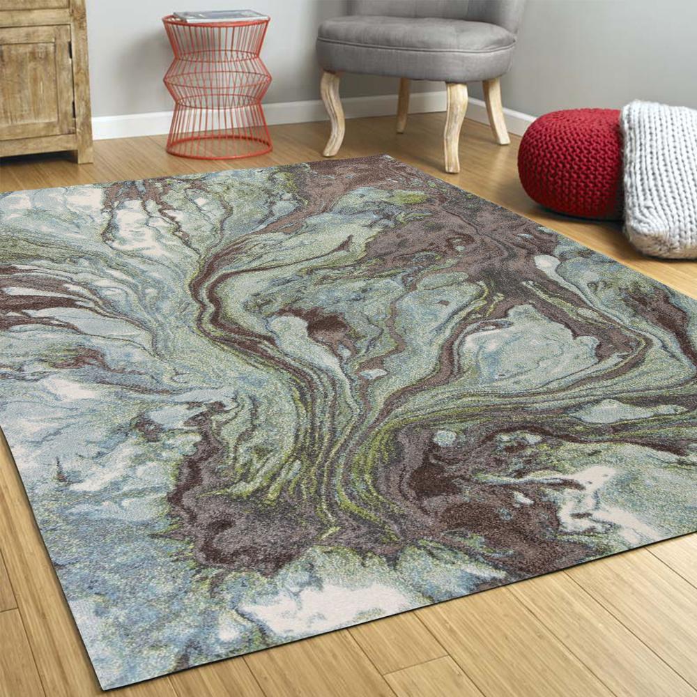 3'x5' Seafoam Blue Machine Woven Abstract Watercolor Indoor Area Rug - 353631. Picture 5