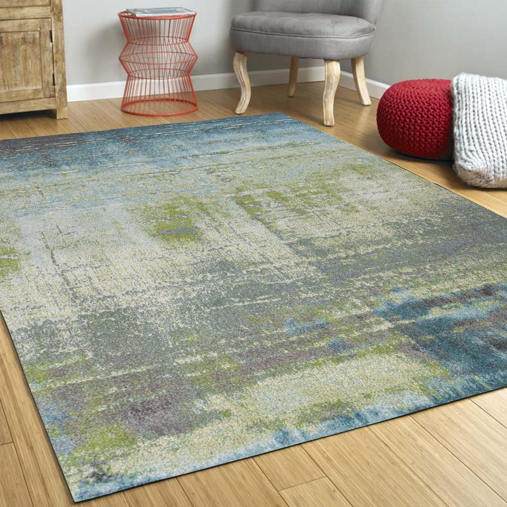 3'x5' Blue Green Machine Woven Abstract Brushstroke Indoor Area Rug - 353633. Picture 4