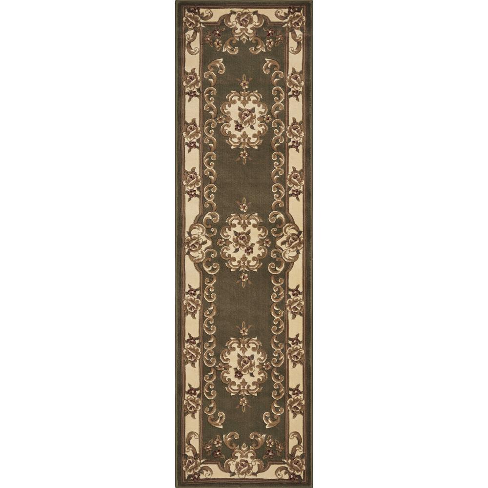 2' x 8' Green or Ivory Medallion Runner Rug - 353675. Picture 1
