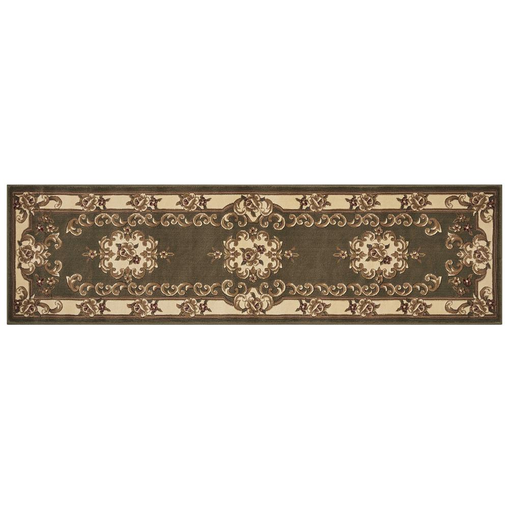 2' x 8' Green or Ivory Medallion Runner Rug - 353675. Picture 2
