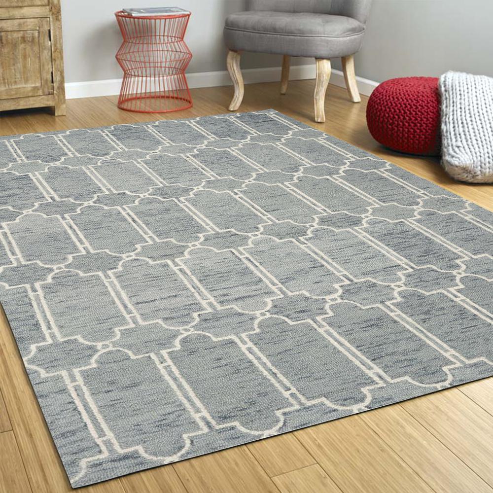 3'x5' Slate Blue Hand Tufted Geometric Indoor Area Rug - 353800. Picture 5