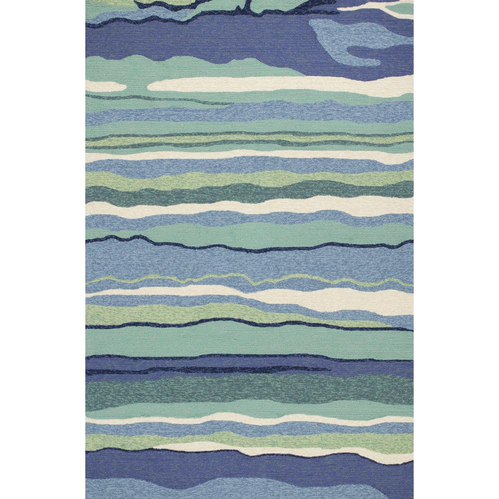 3'x5' Blue Teal Hand Hooked UV Treated Abstract Waves Indoor Outdoor Area Rug - 353836. Picture 1