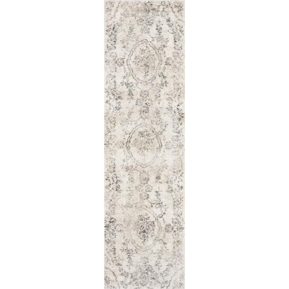 7' Grey Machine Woven Distressed Floral Medallion Indoor Runner Rug - 353864. Picture 1