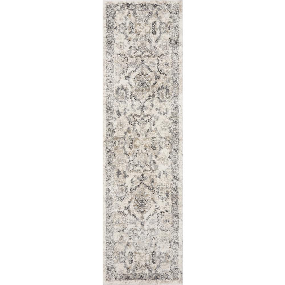 7' Ivory Machine Woven Distressed Floral Traditional Indoor Runner Rug - 353868. Picture 1