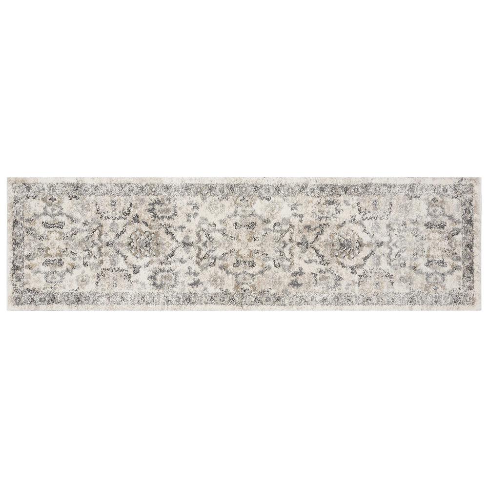 7' Ivory Machine Woven Distressed Floral Traditional Indoor Runner Rug - 353868. Picture 2