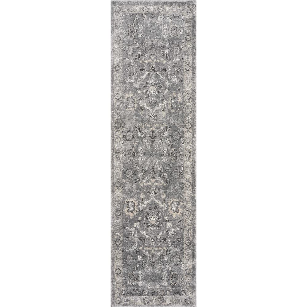 7' Grey Machine Woven Distressed Floral Traditional Indoor Runner Rug - 353870. Picture 1