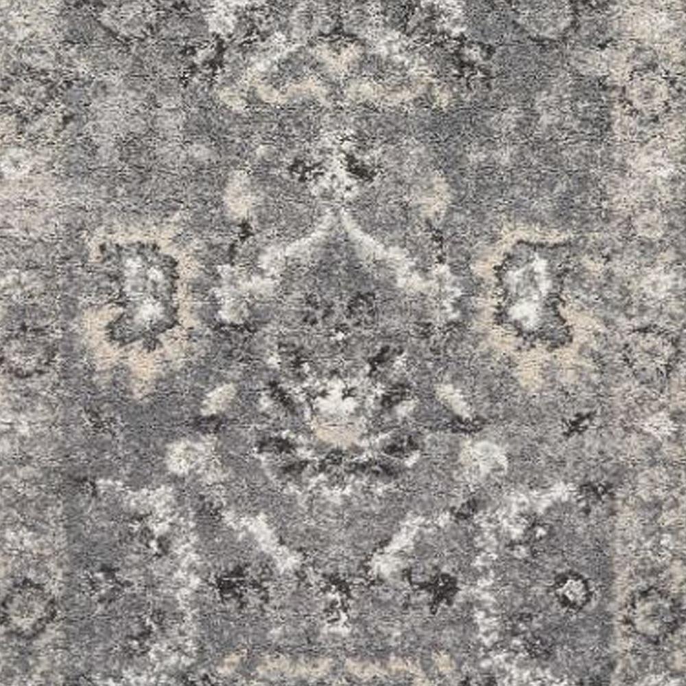 7' Grey Machine Woven Distressed Floral Traditional Indoor Runner Rug - 353870. Picture 2