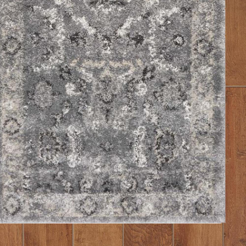 7' Grey Machine Woven Distressed Floral Traditional Indoor Runner Rug - 353870. Picture 3