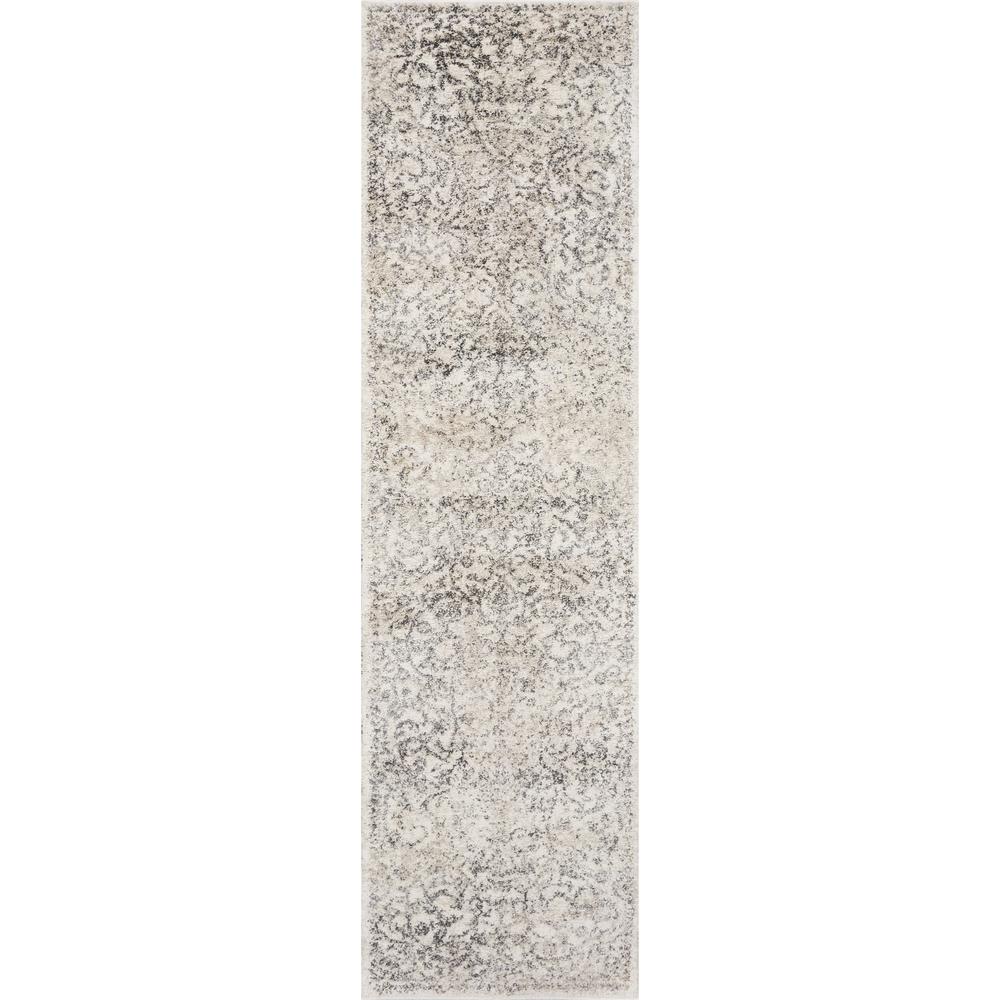 7' Ivory Machine Woven Distressed Floral Vines Indoor Runner Rug - 353872. Picture 1