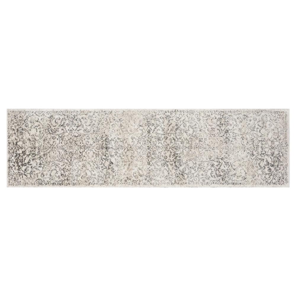 7' Ivory Machine Woven Distressed Floral Vines Indoor Runner Rug - 353872. Picture 2