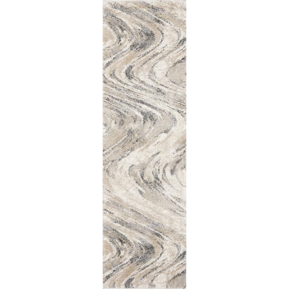 7' Natural Beige Machine Woven Abstract Waves Indoor Runner Rug - 353876. The main picture.
