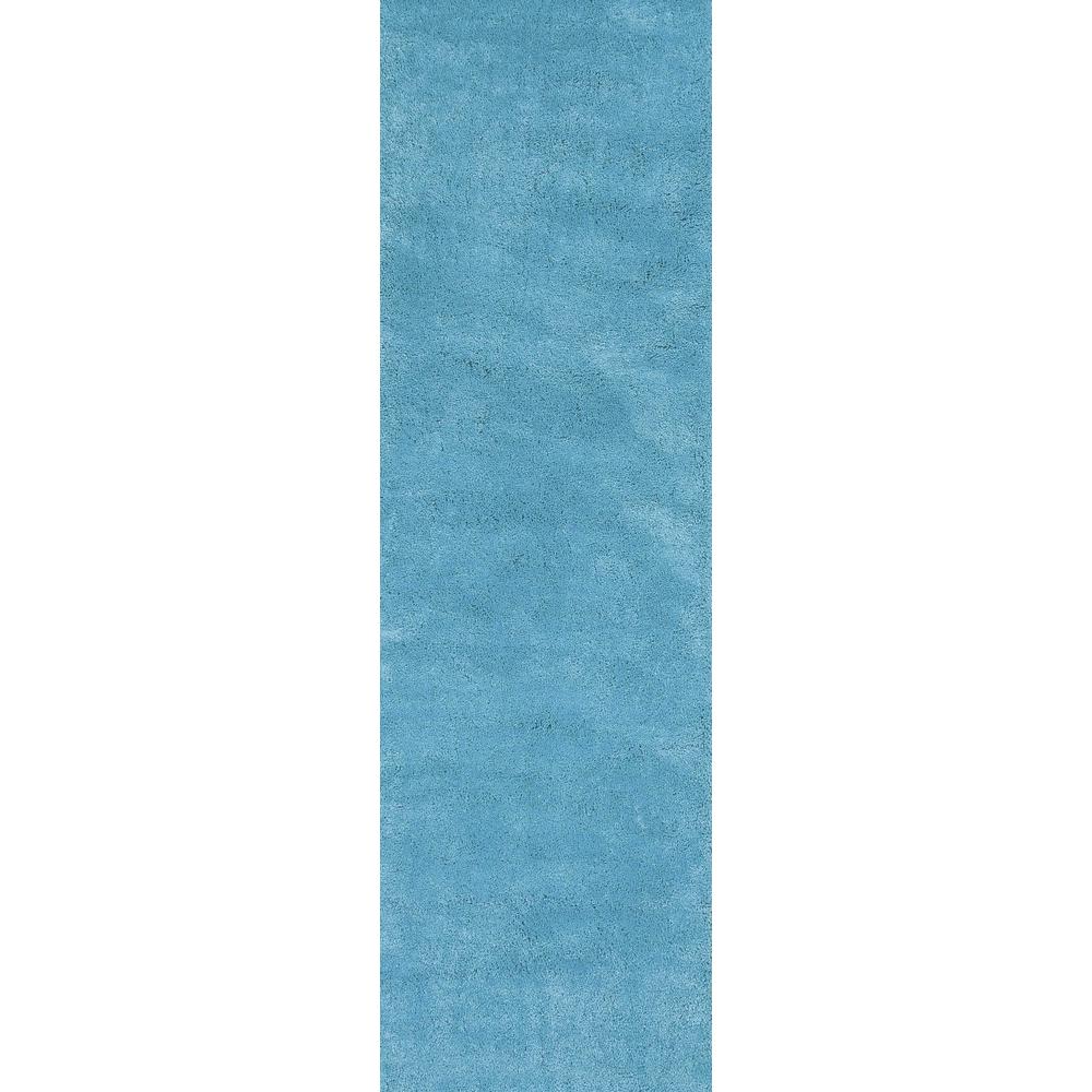 8' Highlighter Blue Indoor Shag Runner Rug - 353882. The main picture.