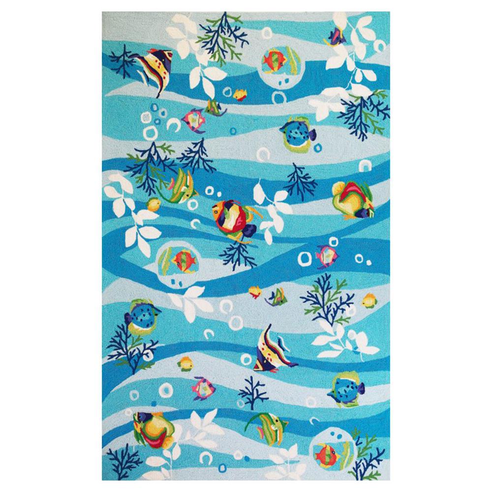 3'x5' Blue Hand Hooked Marine Life Indoor Area Rug - 353938. Picture 2