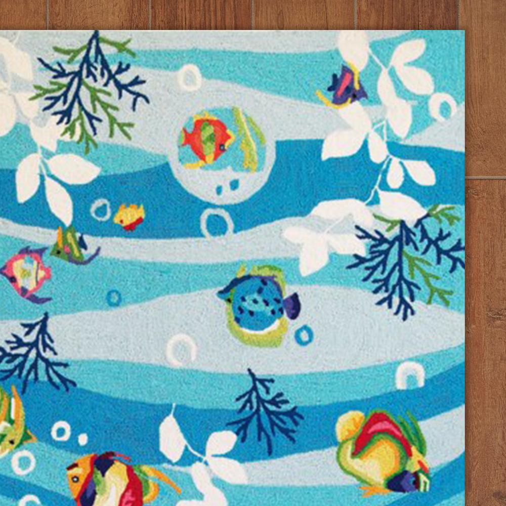 3'x5' Blue Hand Hooked Marine Life Indoor Area Rug - 353938. Picture 3