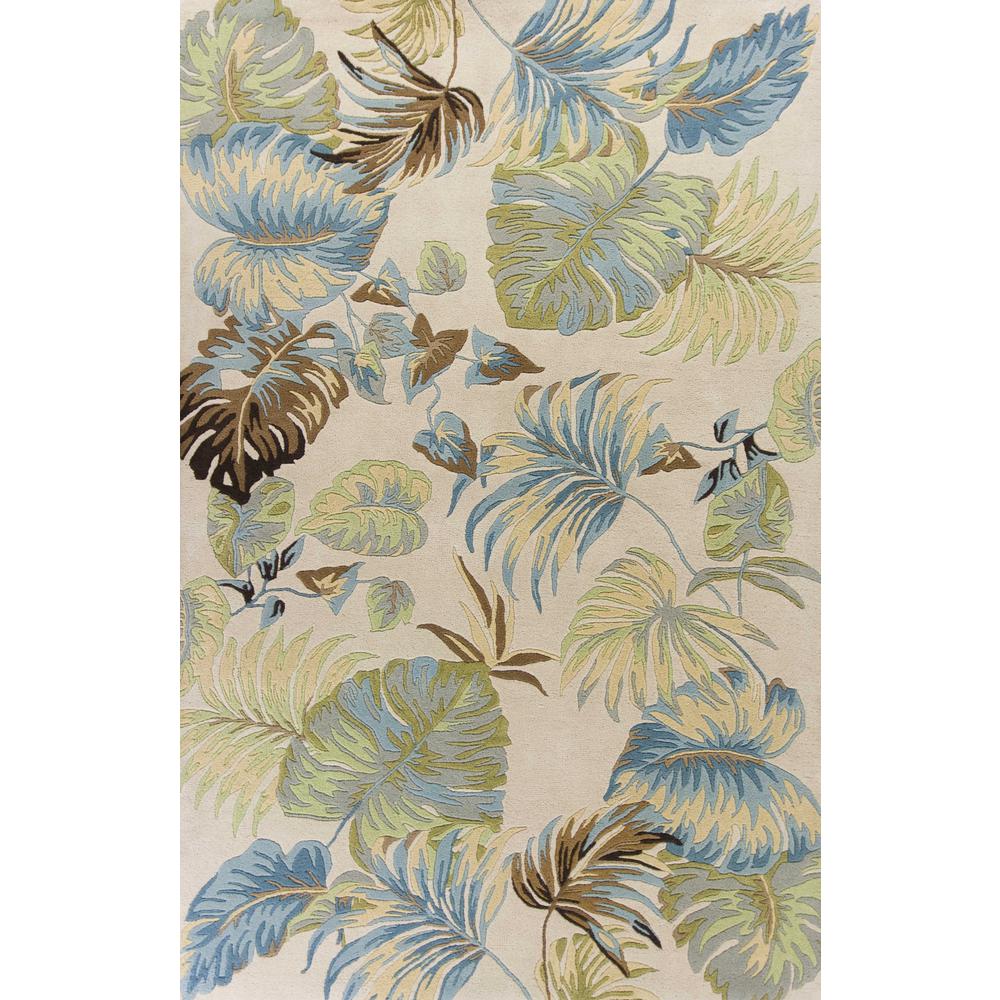 3'x4' Ivory Blue Hand Tufted Tropical Leaves Indoor Area Rug - 353972. Picture 1