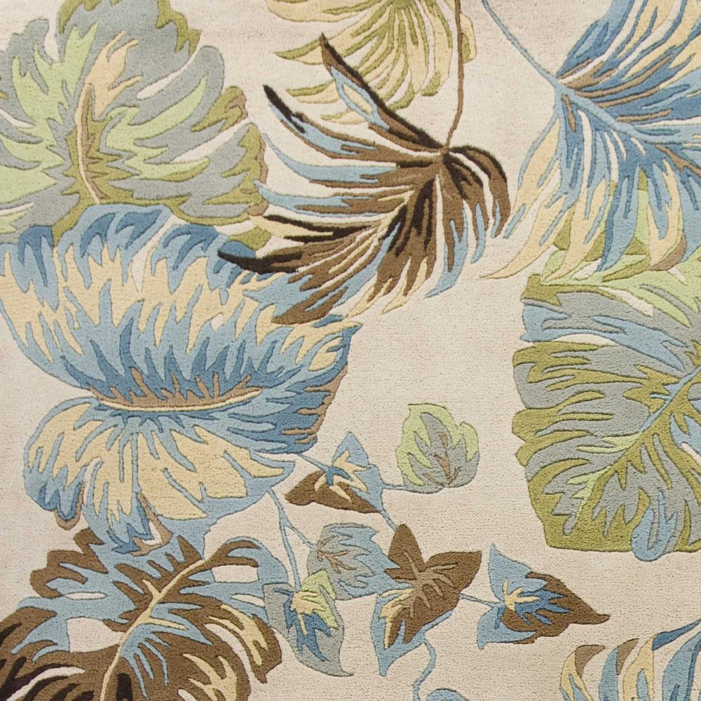 3'x4' Ivory Blue Hand Tufted Tropical Leaves Indoor Area Rug - 353972. Picture 3
