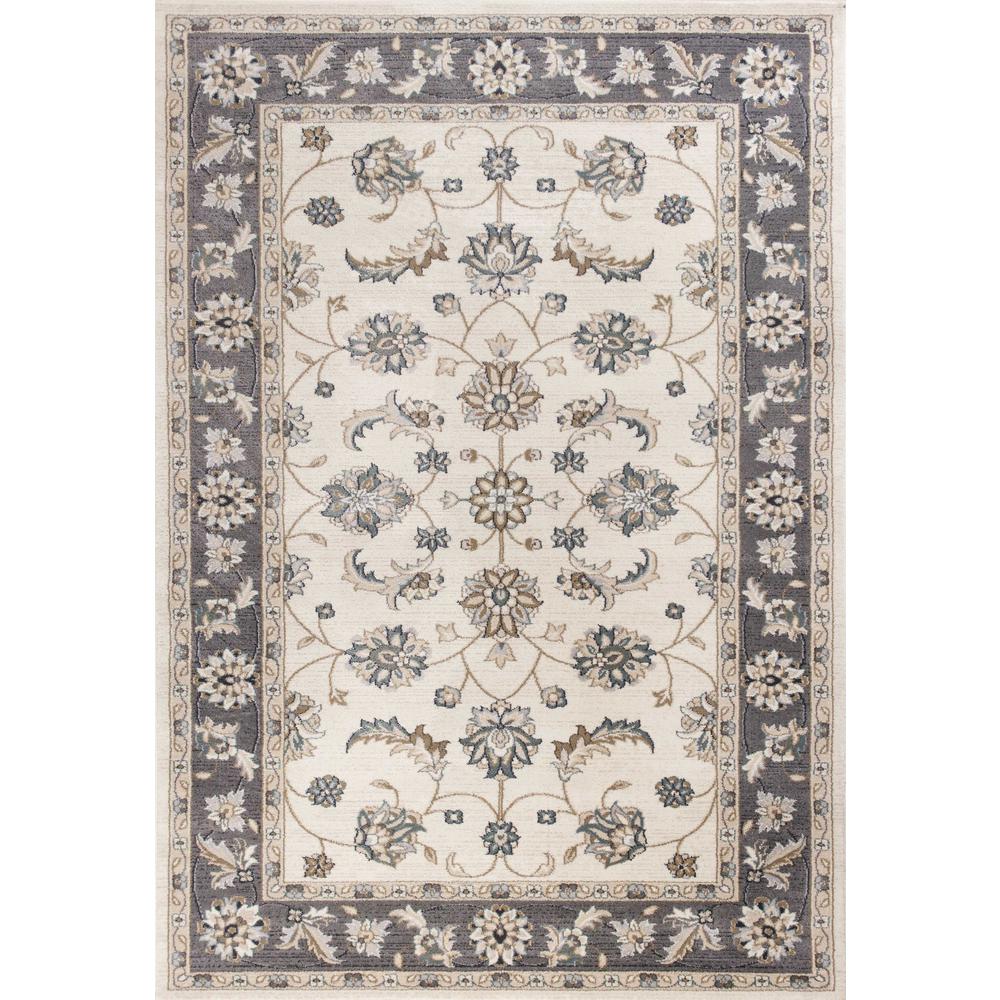 5' x 8' Ivory or Grey Floral Vines Bordered Area Rug - 354047. Picture 1