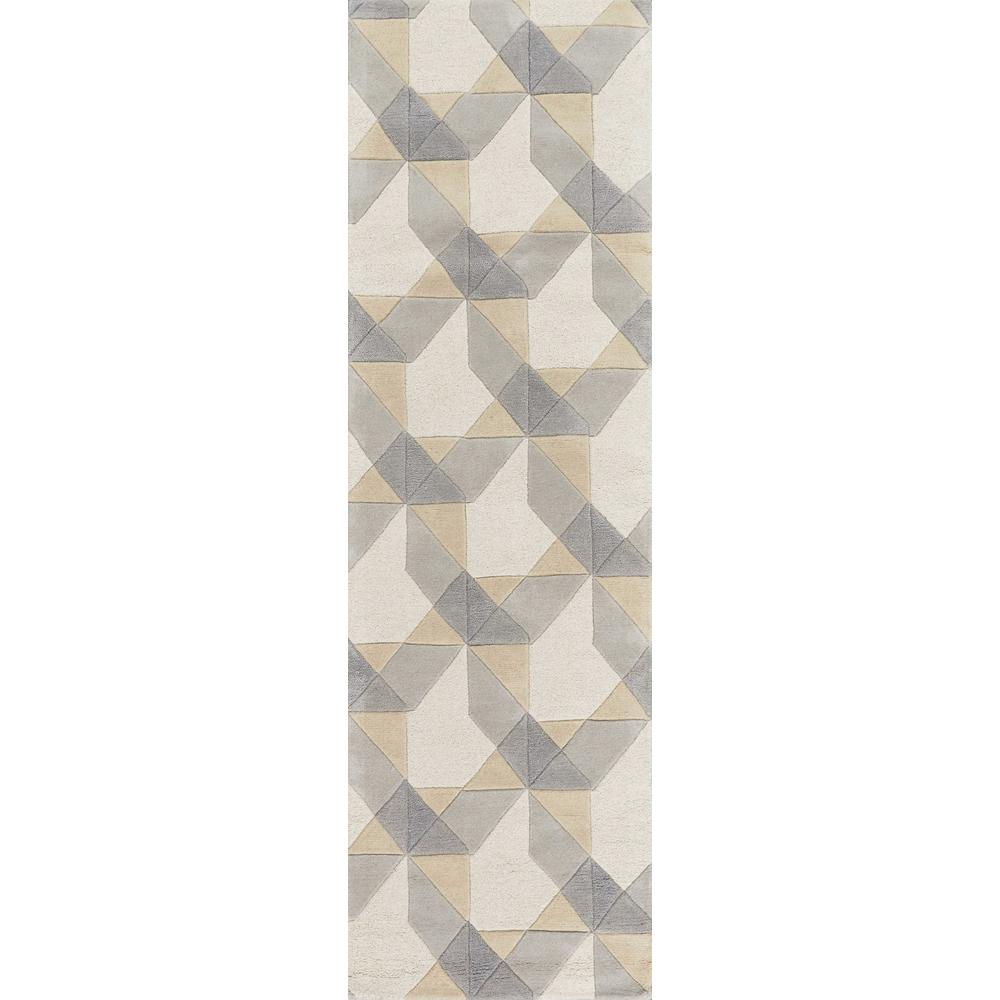 2' x 7' Ivory or Grey Geometric Wool Runner Rug - 354088. Picture 1