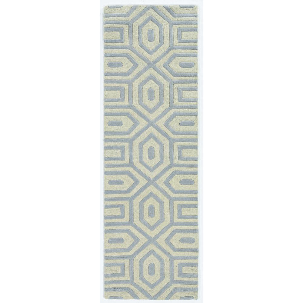 8' Grey Hand Tufted Geometric Indoor Runner Rug - 354089. Picture 1