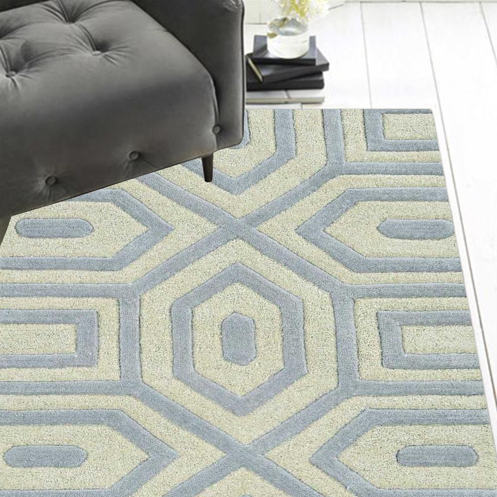 8' Grey Hand Tufted Geometric Indoor Runner Rug - 354089. Picture 3