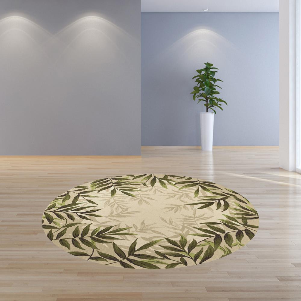 8' Sand Beige Hand Hooked UV Treated Bordered Coastal Sea Grass Round Indoor Outdoor Area Rug - 354127. Picture 4