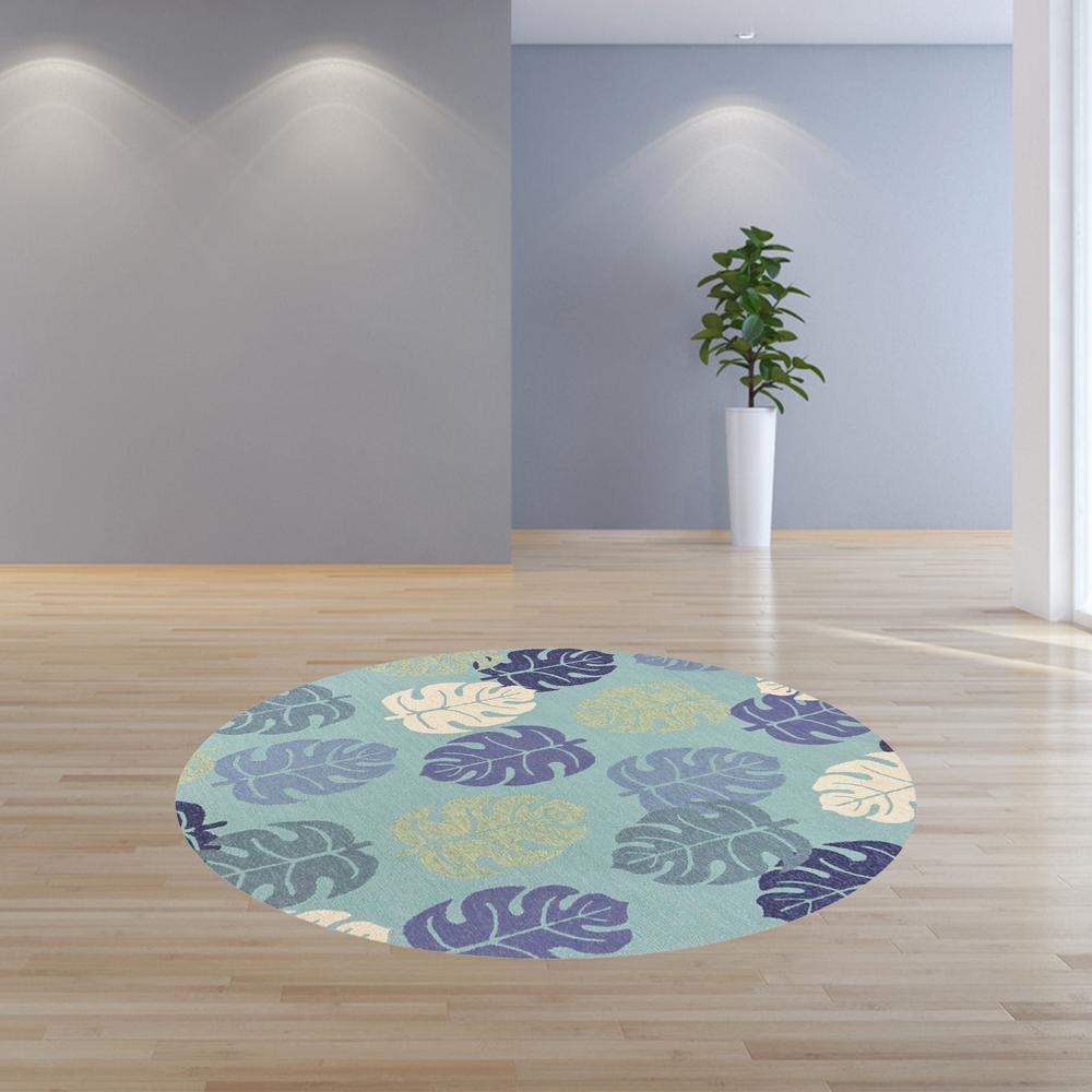 7' Round UV treated Polypropylene Turquoise Area Rug - 354128. Picture 4