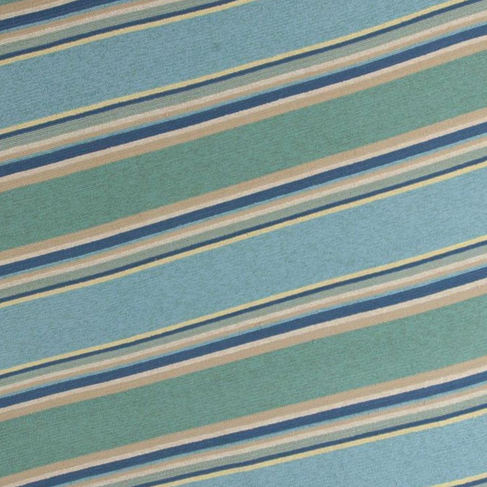 8' Ocean Blue Hand Hooked UV Treated Awning Stripes Round Indoor Outdoor Area Rug - 354129. Picture 3