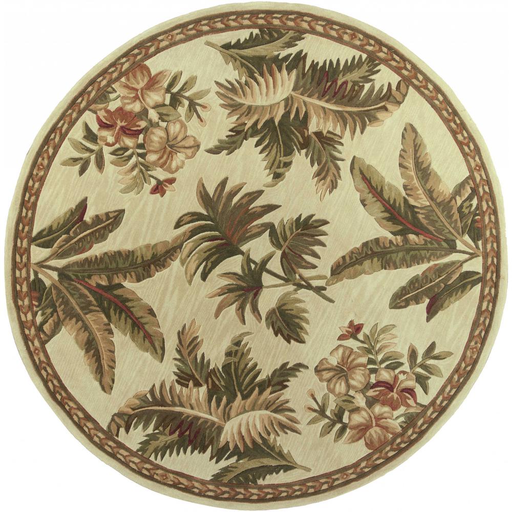 5' Round  Wool Ivory  Area Rug - 354148. Picture 1