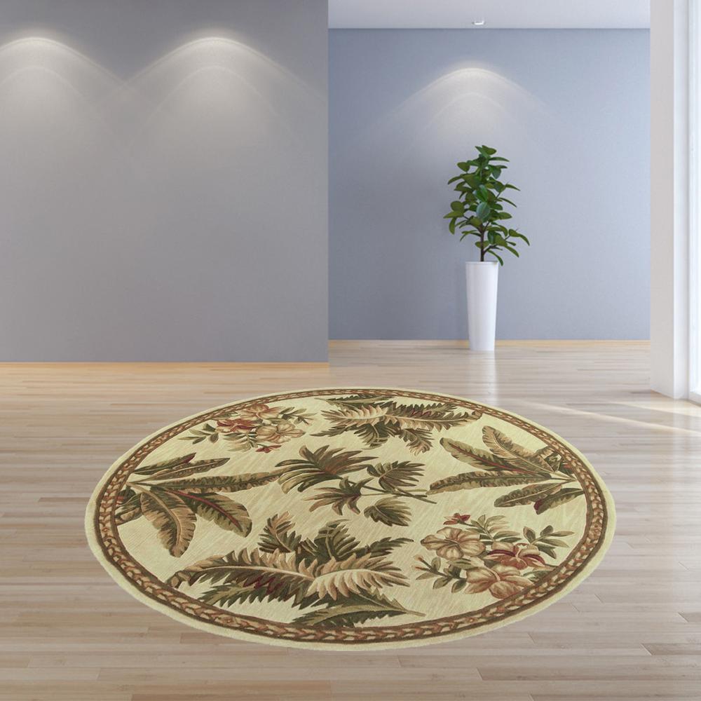 5' Round  Wool Ivory  Area Rug - 354148. Picture 4
